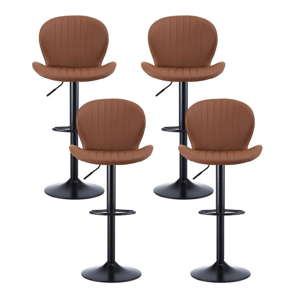Artiss 4x Bar Stools Kitchen Swivel Gas Lift Counter Chair Shell Leather Brown Awezingly