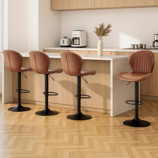 Artiss 4x Bar Stools Kitchen Swivel Gas Lift Counter Chair Shell Leather Brown Awezingly
