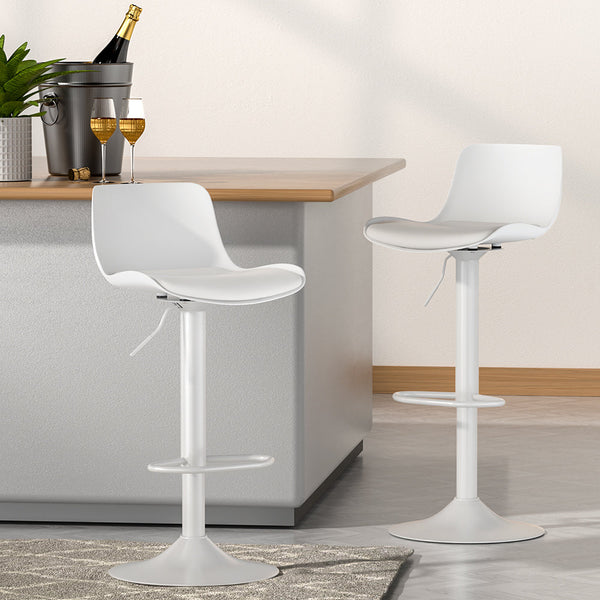 Artiss Bar Stools Kitchen Swivel Gas Lift Stool Leather Dining Chairs White x2 Artiss