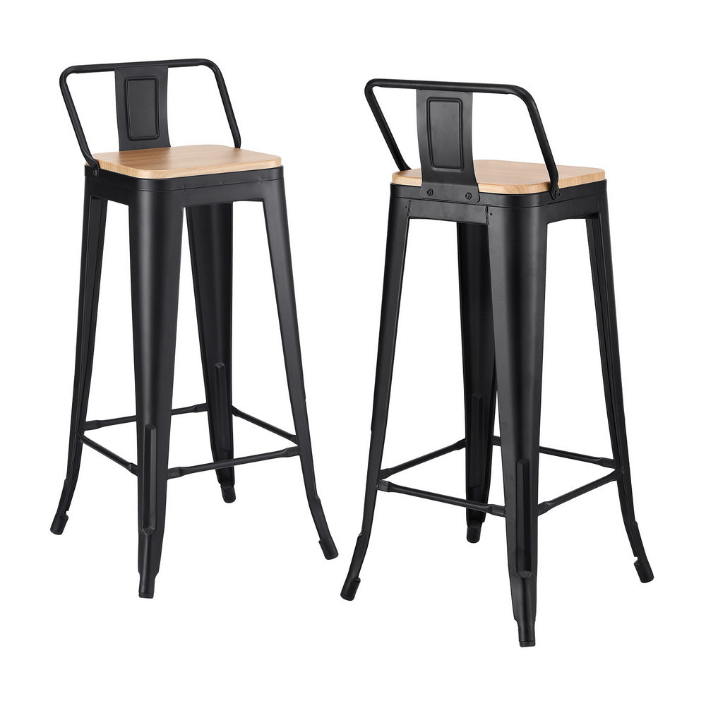 Artiss 2x Bar Stools Kitchen Counter High Chair Dining Stackable Metal Black Awezingly