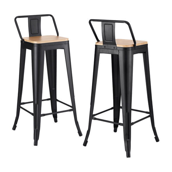 Artiss 2x Bar Stools Kitchen Counter High Chair Dining Stackable Metal Black Awezingly