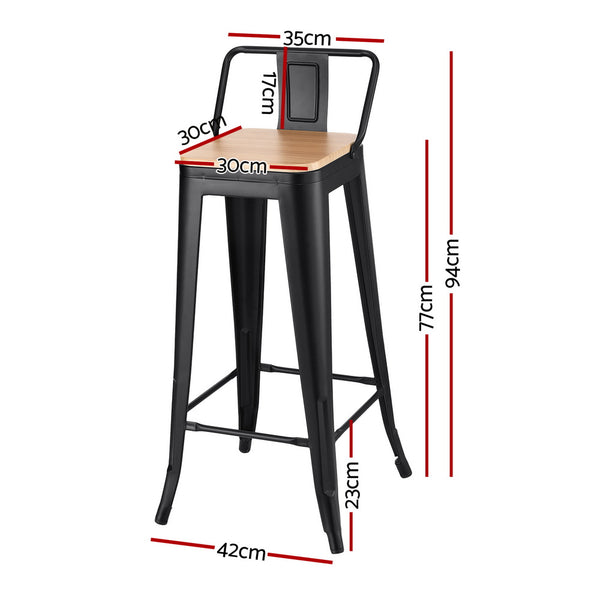 Artiss 2x Bar Stools Kitchen Counter High Chair Dining Stackable Metal Black Awezingly