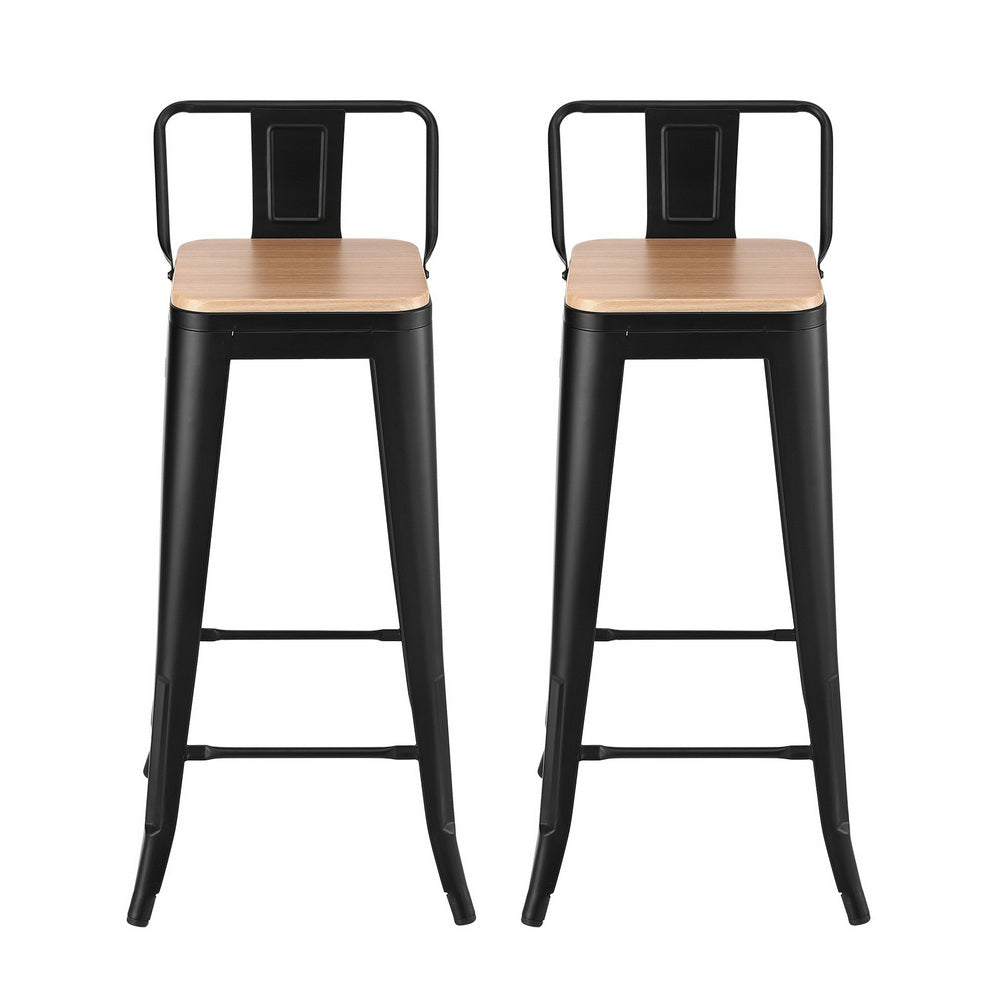 Artiss 2x Bar Stools Kitchen Counter High Chair Dining Stackable Metal Black Awezingly