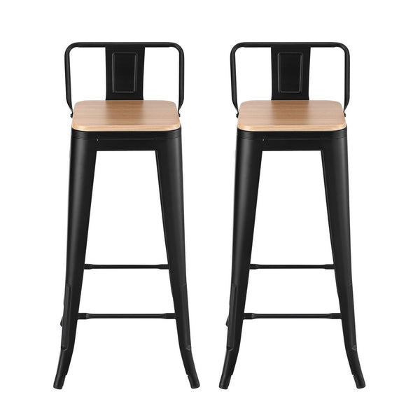 Artiss 2x Bar Stools Kitchen Counter High Chair Dining Stackable Metal Black Awezingly
