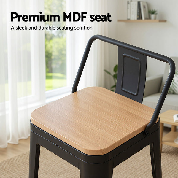 Artiss 2x Bar Stools Kitchen Counter High Chair Dining Stackable Metal Black Awezingly