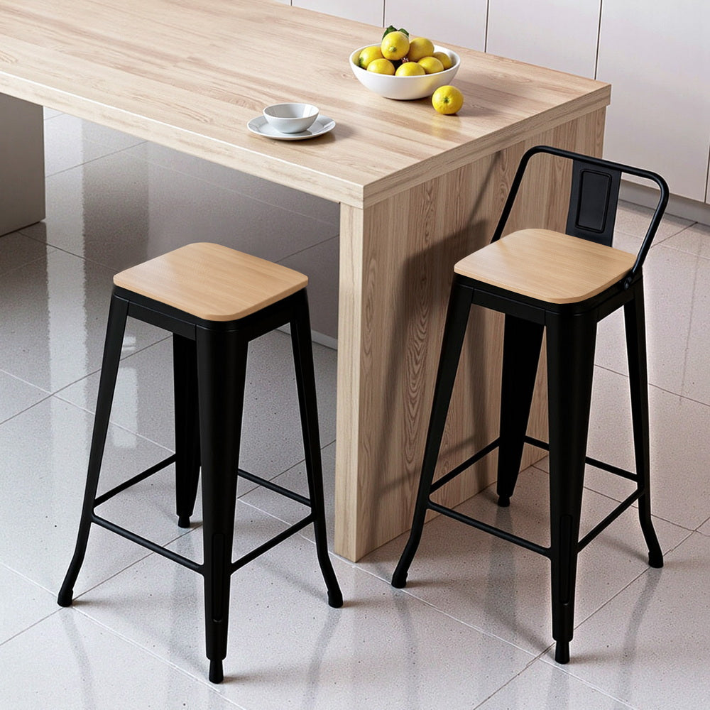 Artiss 2x Bar Stools Kitchen Counter High Chair Dining Stackable Metal Black Awezingly