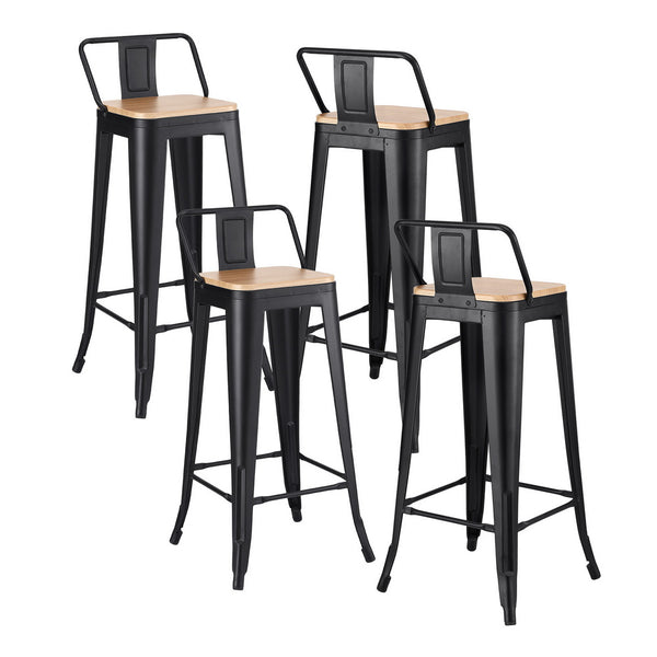 Artiss 4x Bar Stools Kitchen Counter High Chair Dining Stackable Metal Black Awezingly