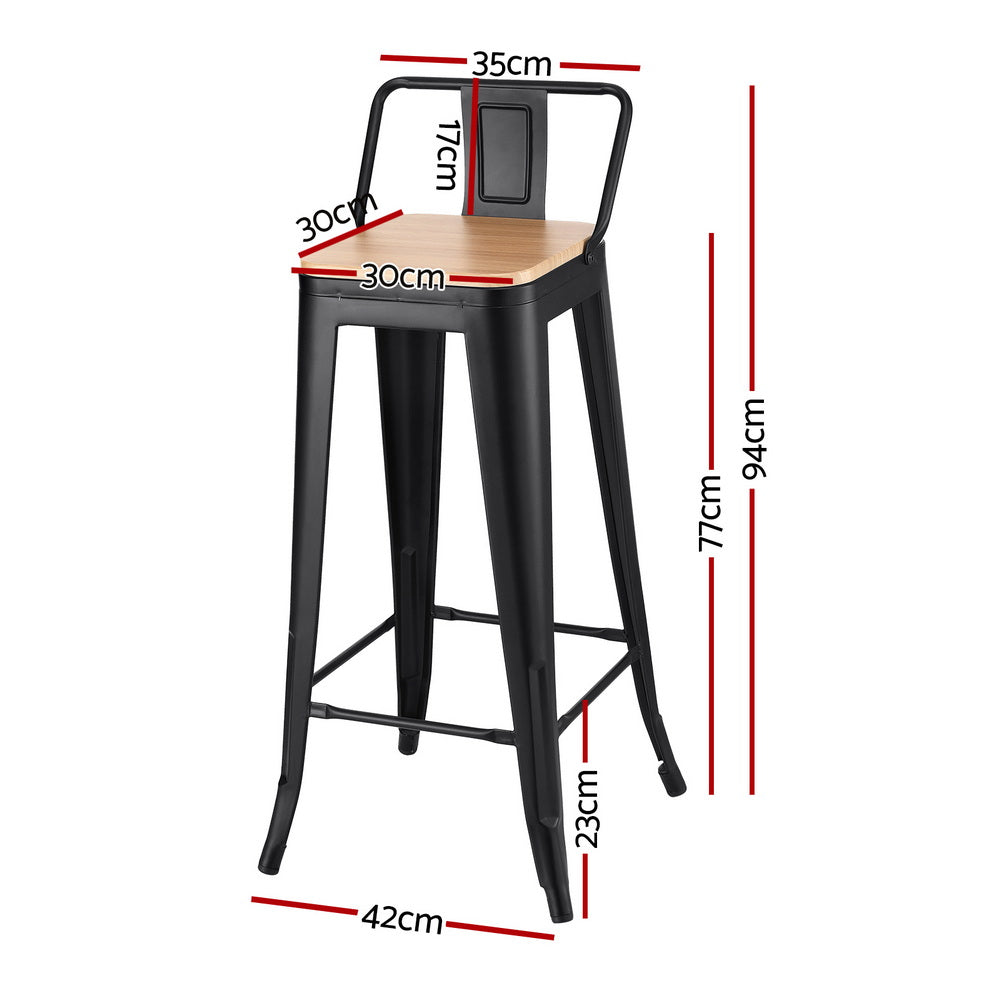 Artiss 4x Bar Stools Kitchen Counter High Chair Dining Stackable Metal Black Awezingly