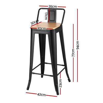 Artiss 4x Bar Stools Kitchen Counter High Chair Dining Stackable Metal Black