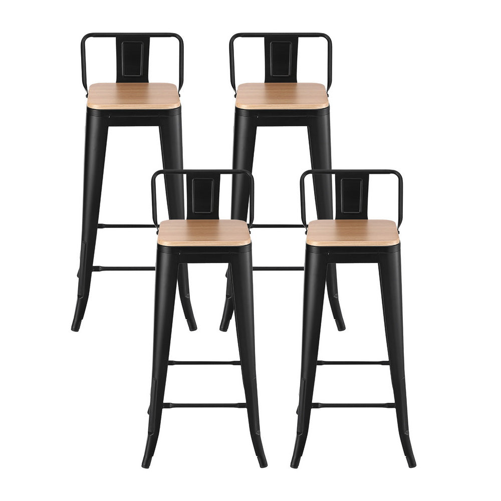 Artiss 4x Bar Stools Kitchen Counter High Chair Dining Stackable Metal Black Awezingly