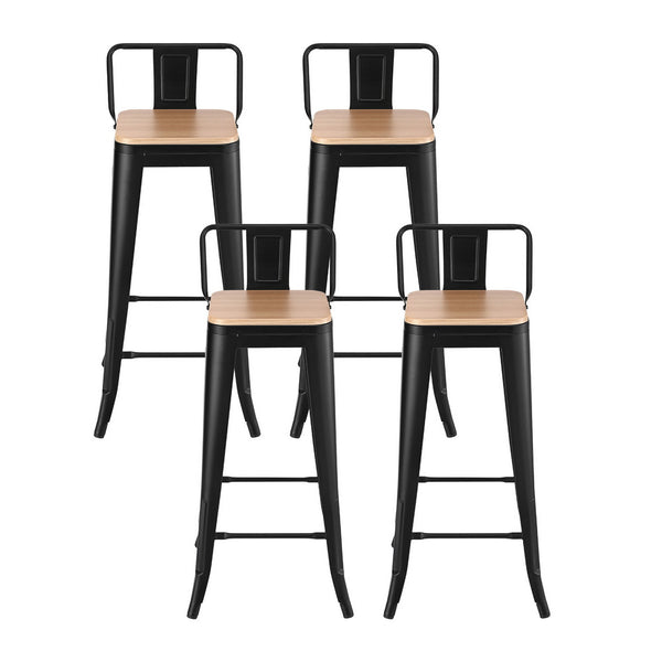 Artiss 4x Bar Stools Kitchen Counter High Chair Dining Stackable Metal Black Awezingly