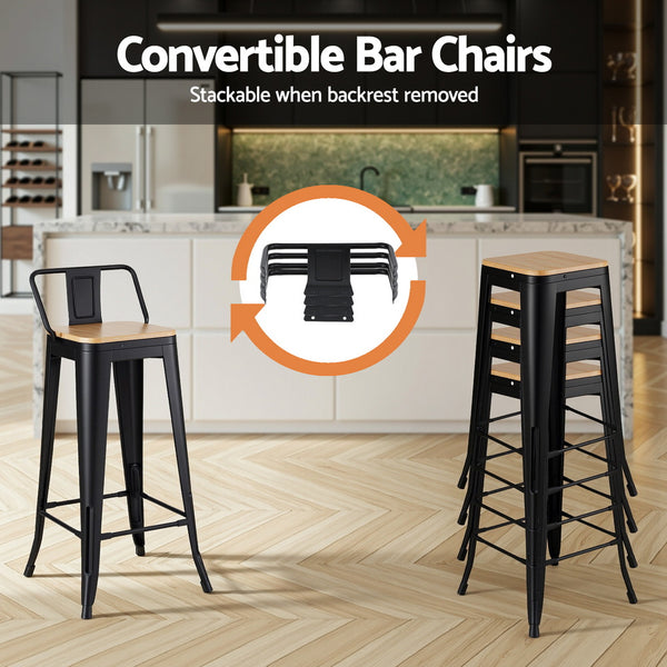 Artiss 4x Bar Stools Kitchen Counter High Chair Dining Stackable Metal Black Awezingly