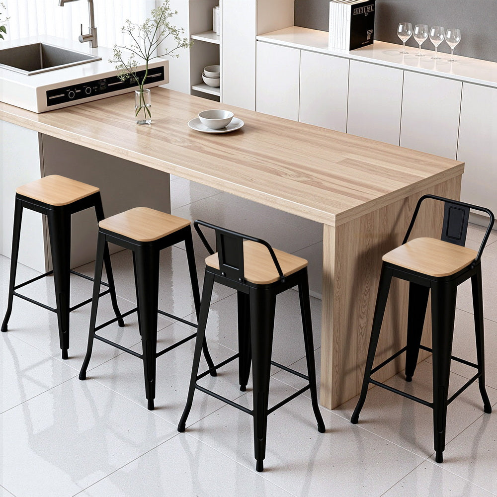 Artiss 4x Bar Stools Kitchen Counter High Chair Dining Stackable Metal Black Awezingly