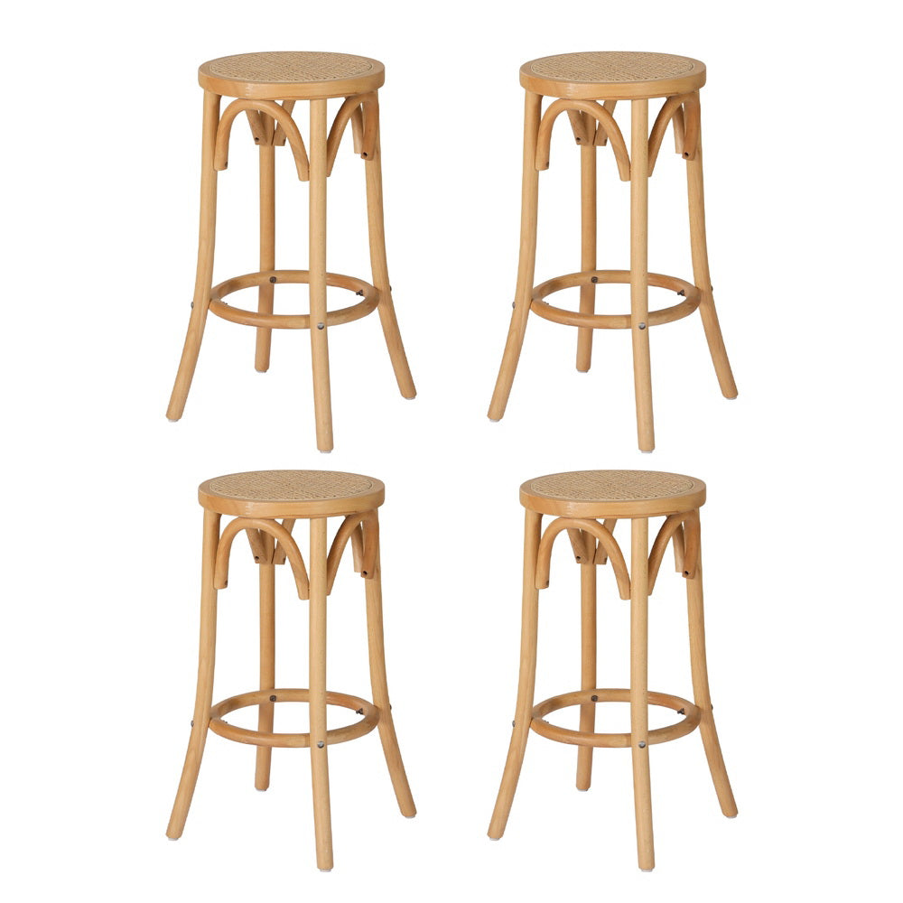 Artiss 4x Bar Stoosl Rattan Seat Wooden Artiss