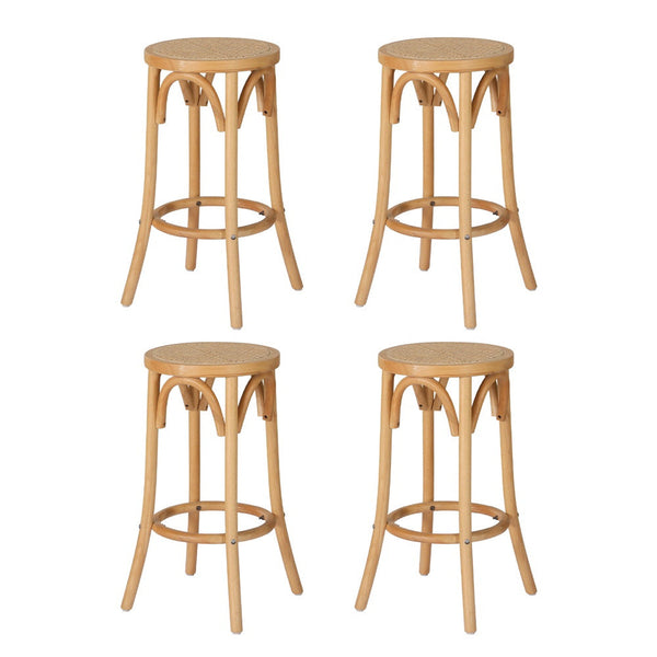 Artiss 4x Bar Stoosl Rattan Seat Wooden Artiss