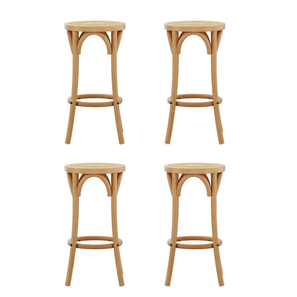 Artiss 4x Bar Stoosl Rattan Seat Wooden Artiss
