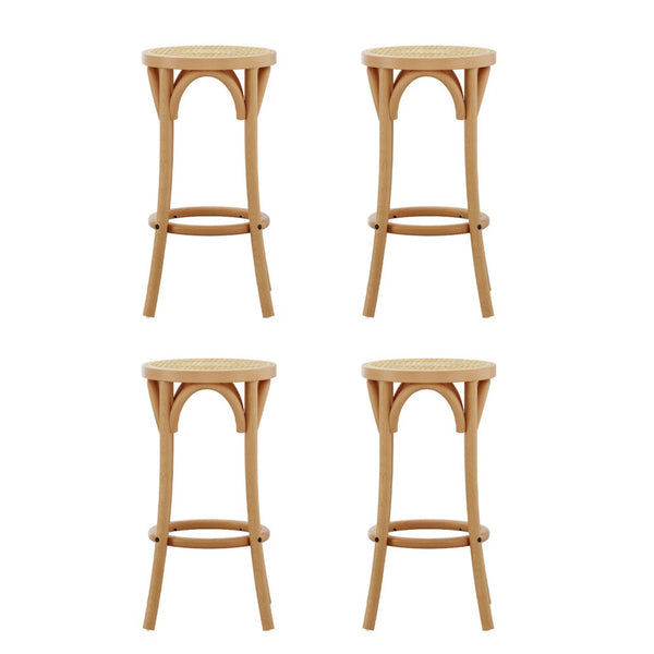 Artiss 4x Bar Stoosl Rattan Seat Wooden Artiss
