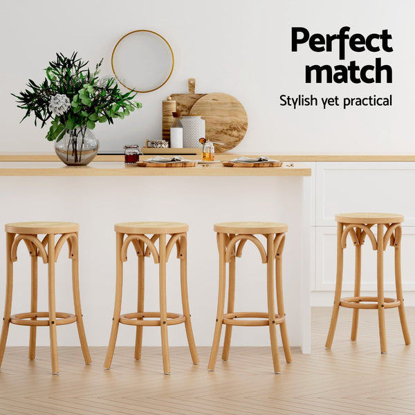 Artiss 4x Bar Stoosl Rattan Seat Wooden Artiss