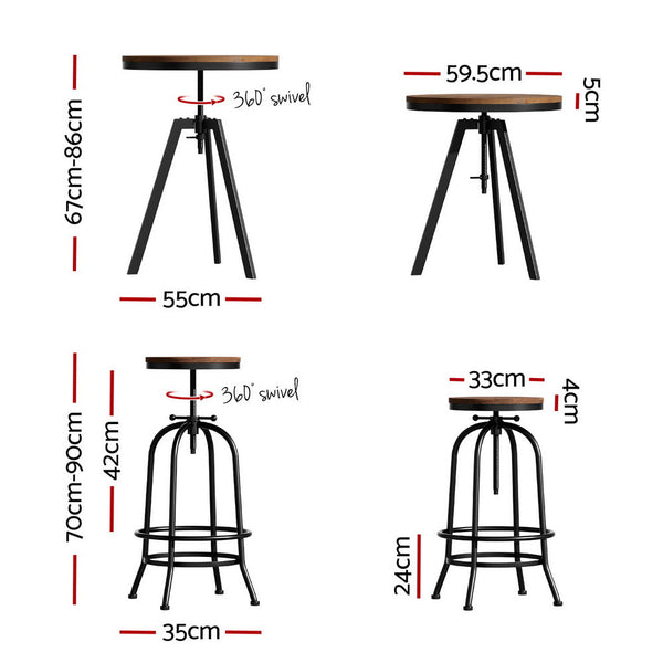 Artiss Bar Table Stools Set Dining Desk Industrial Kitchen Chairs Cafe Pub Artiss