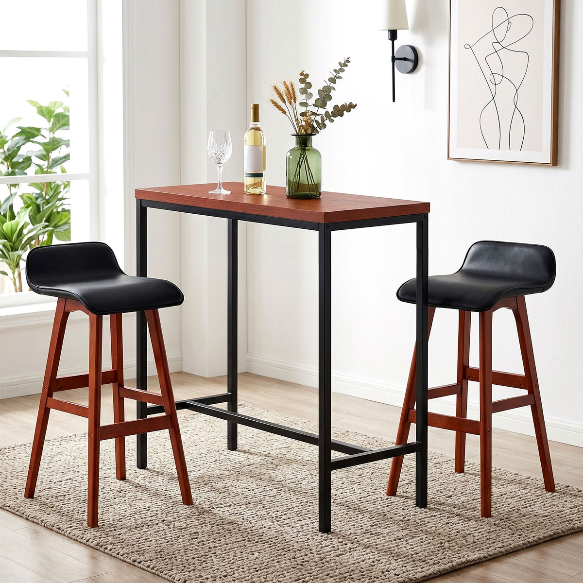 Artiss 3Pcs Bar Table and Stools Set Dining Desk Kitchen Chairs Cafe Pub Wood Awezingly