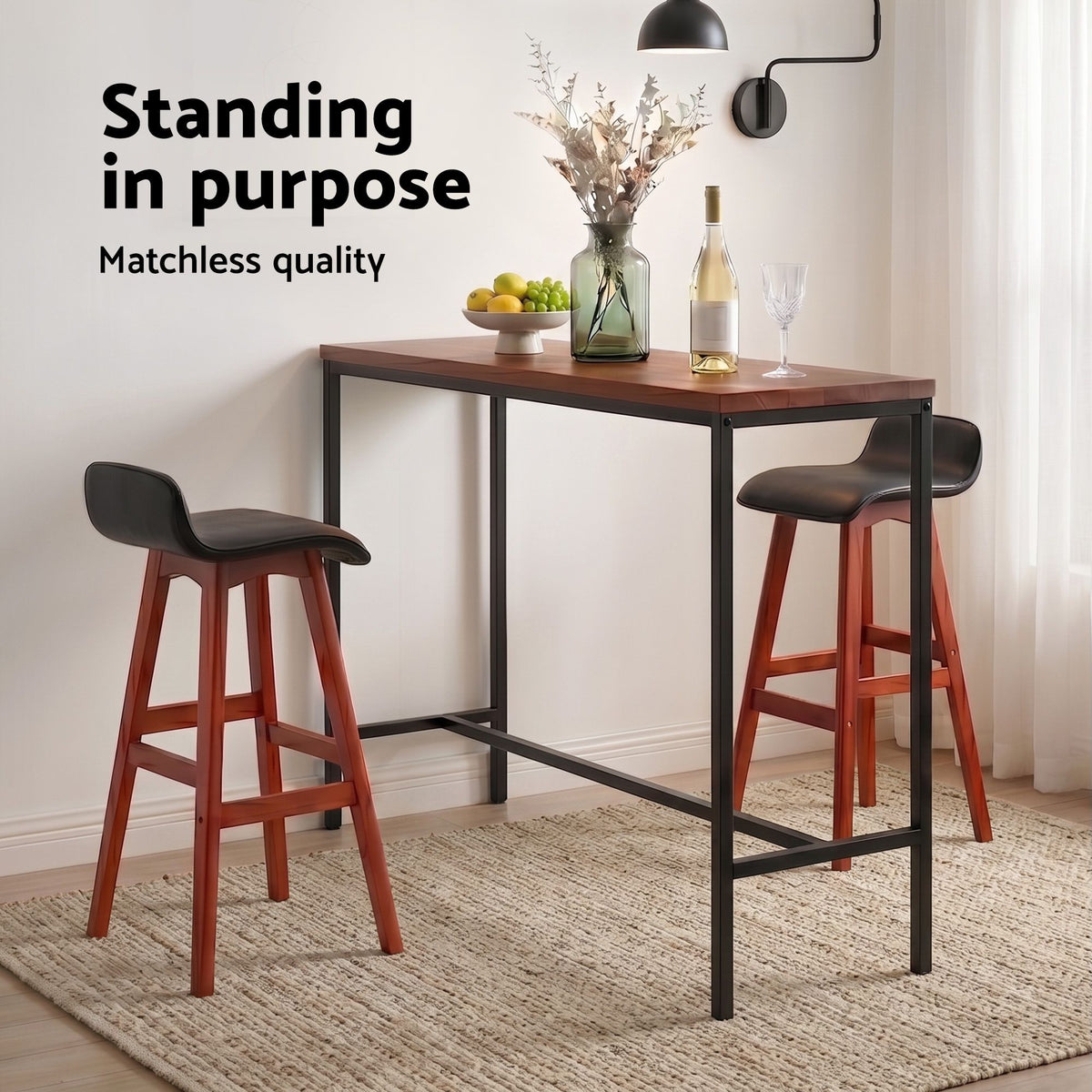 Artiss 3Pcs Bar Table and Stools Set Dining Desk Kitchen Chairs Cafe Pub Wood Awezingly