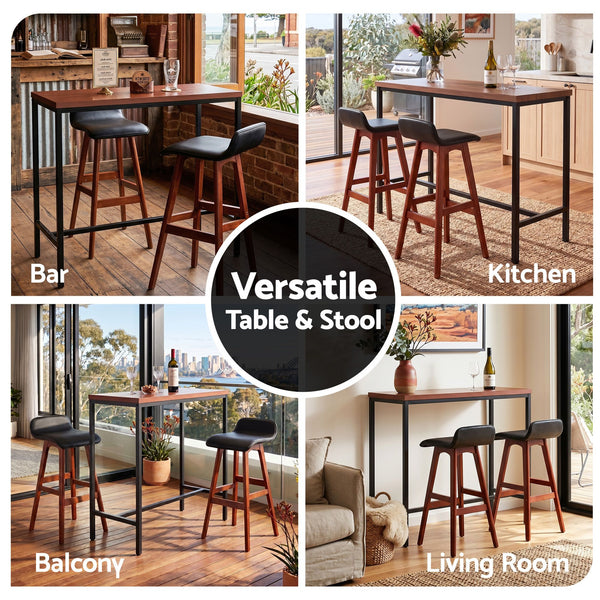 Artiss 3Pcs Bar Table and Stools Set Dining Desk Kitchen Chairs Cafe Pub Wood Awezingly