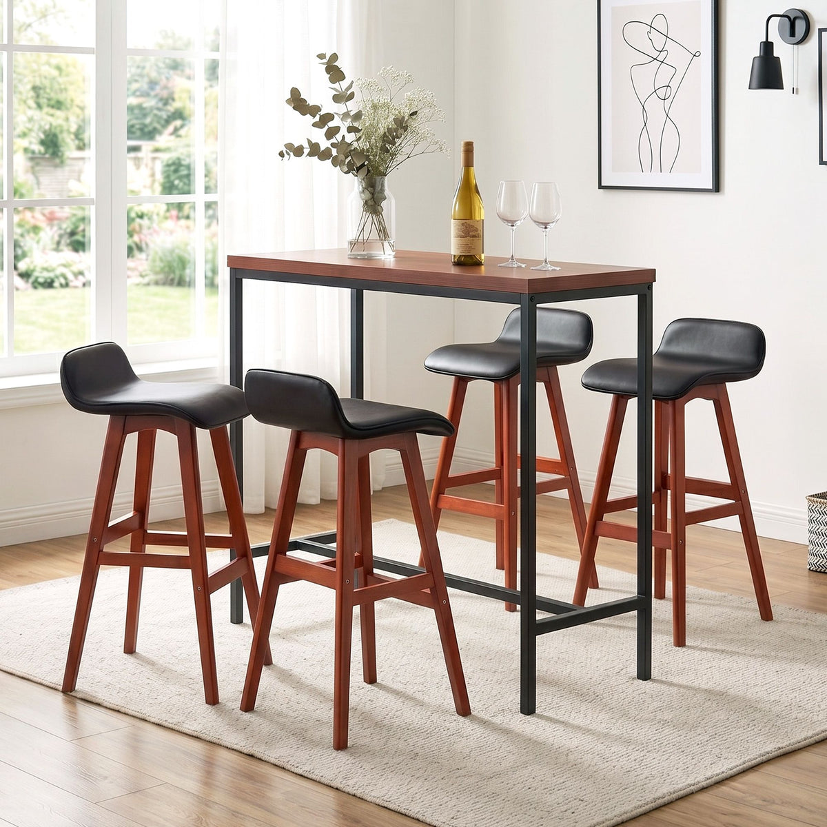 Artiss 5Pcs Bar Table and Stools Set Dining Desk Kitchen Chairs Cafe Pub Wood Awezingly