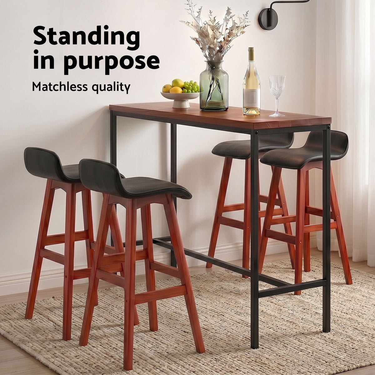 Artiss 5Pcs Bar Table and Stools Set Dining Desk Kitchen Chairs Cafe Pub Wood Awezingly