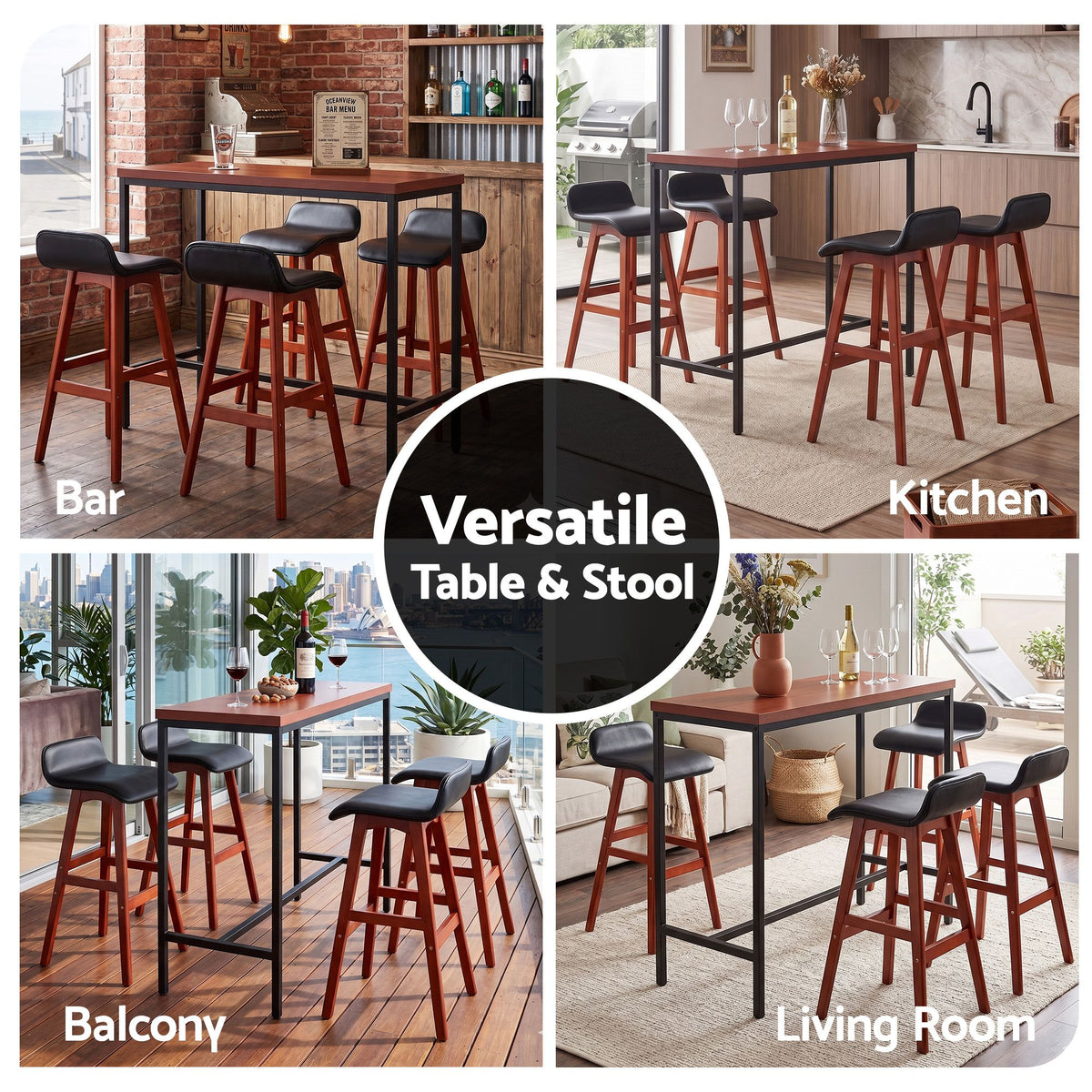 Artiss 5Pcs Bar Table and Stools Set Dining Desk Kitchen Chairs Cafe Pub Wood Awezingly