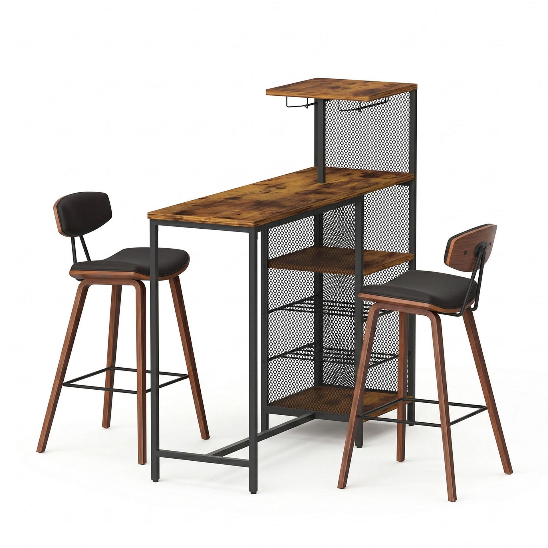 Artiss 3Pcs Bar Table and Stools Set Dining Table Solid Wood Kitchen Chairs Cafe Pub Artiss