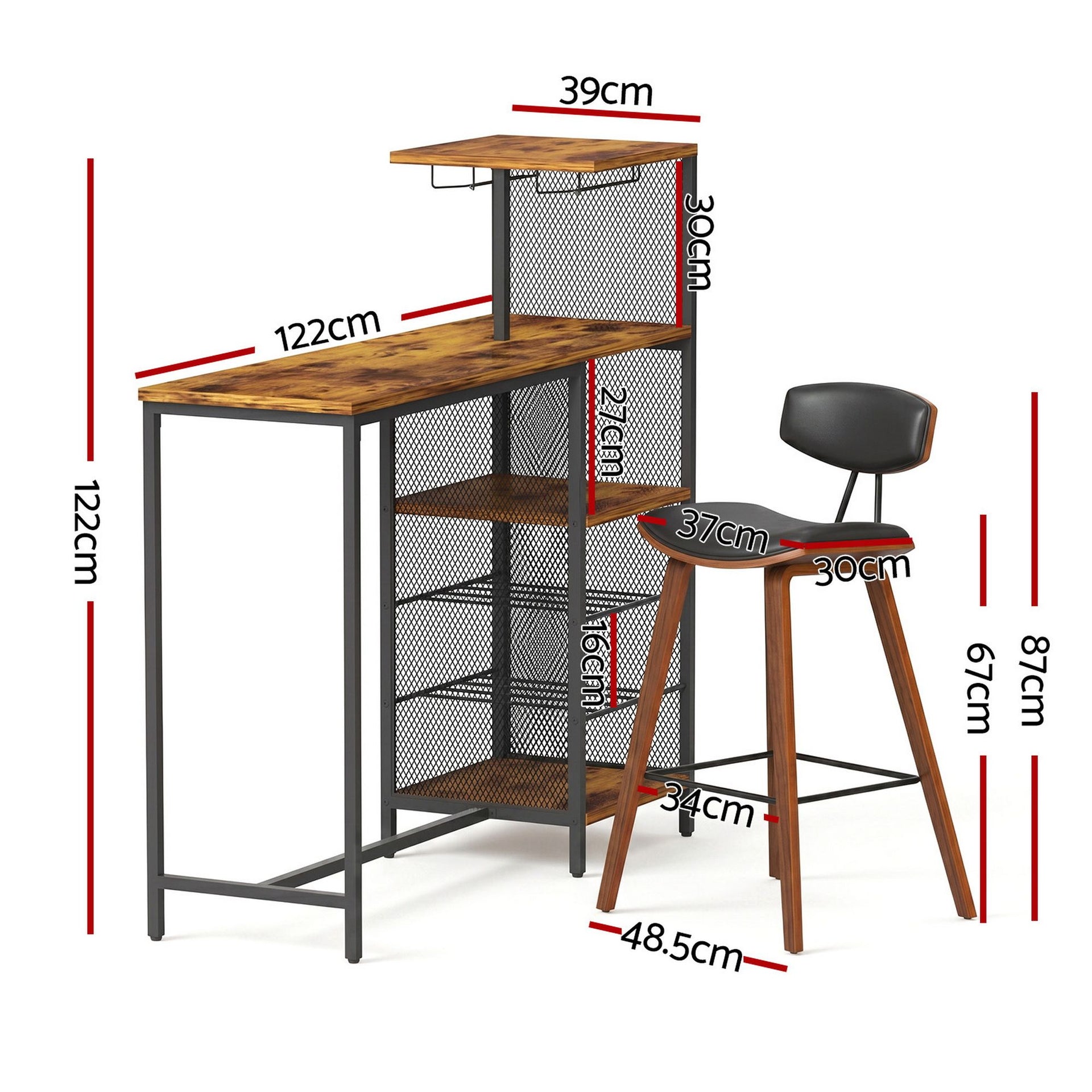 Artiss 3Pcs Bar Table and Stools Set Dining Table Solid Wood Kitchen Chairs Cafe Pub Artiss