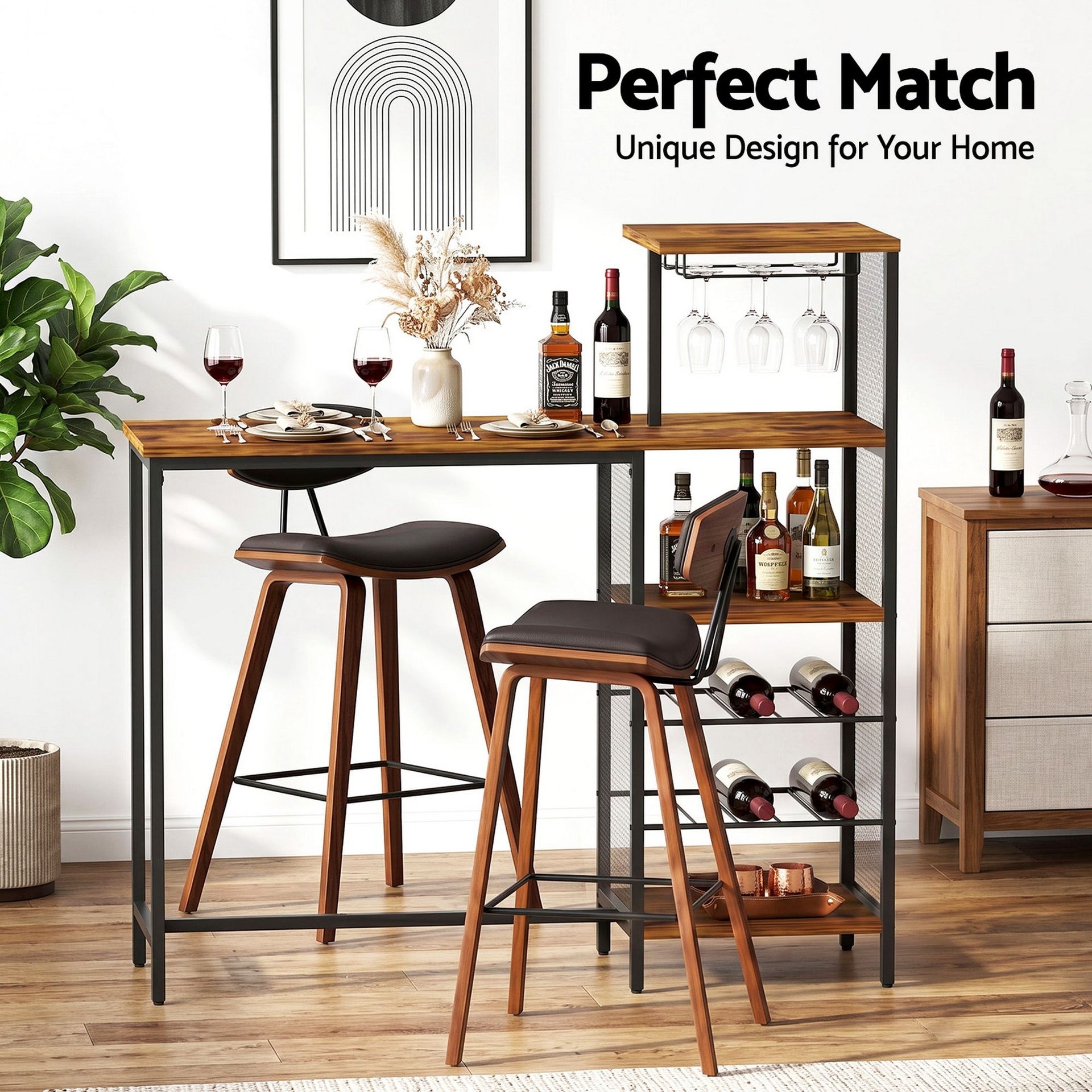 Artiss 3Pcs Bar Table and Stools Set Dining Table Solid Wood Kitchen Chairs Cafe Pub Artiss