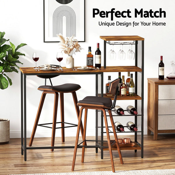 Artiss 3Pcs Bar Table and Stools Set Dining Table Solid Wood Kitchen Chairs Cafe Pub Artiss