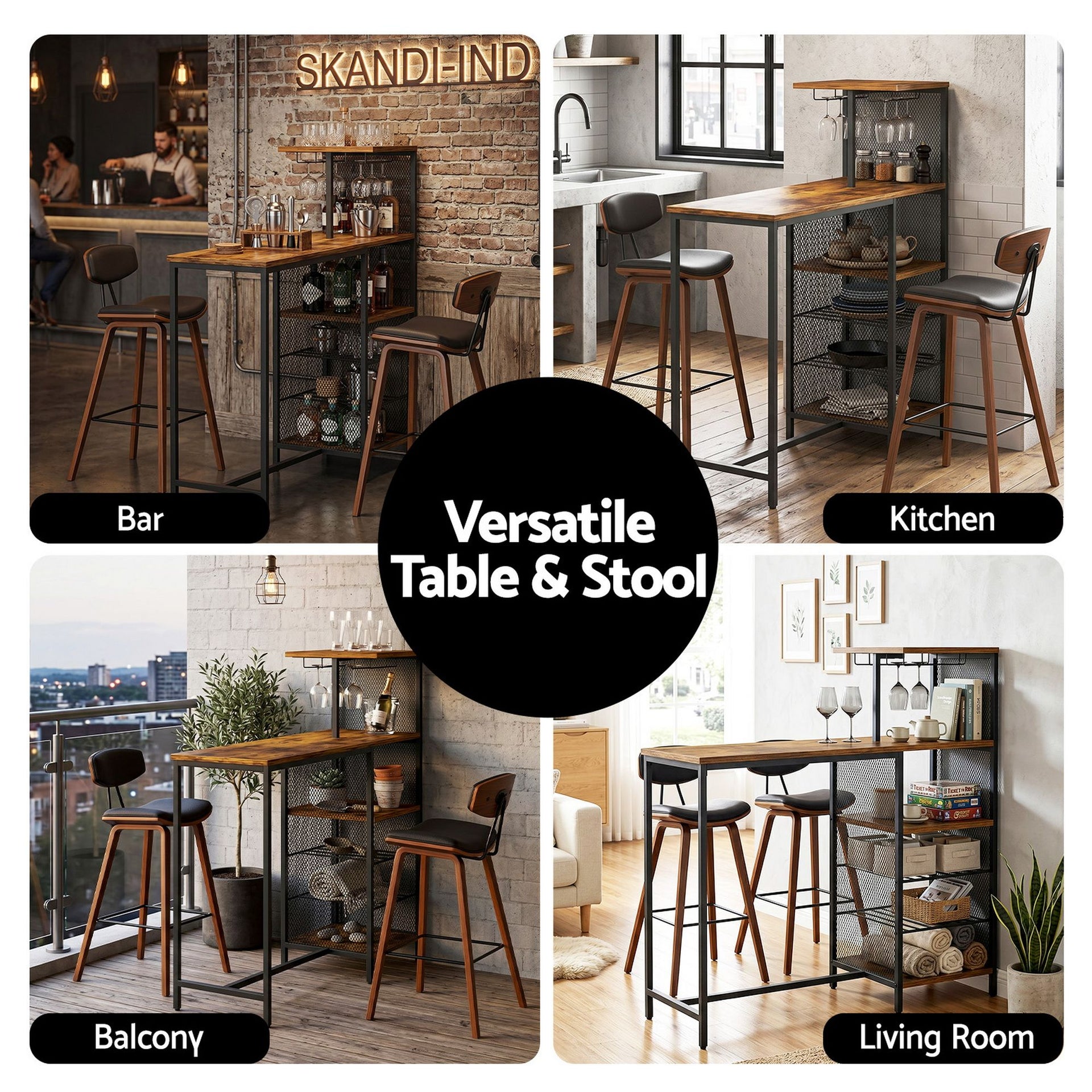 Artiss 3Pcs Bar Table and Stools Set Dining Table Solid Wood Kitchen Chairs Cafe Pub Artiss