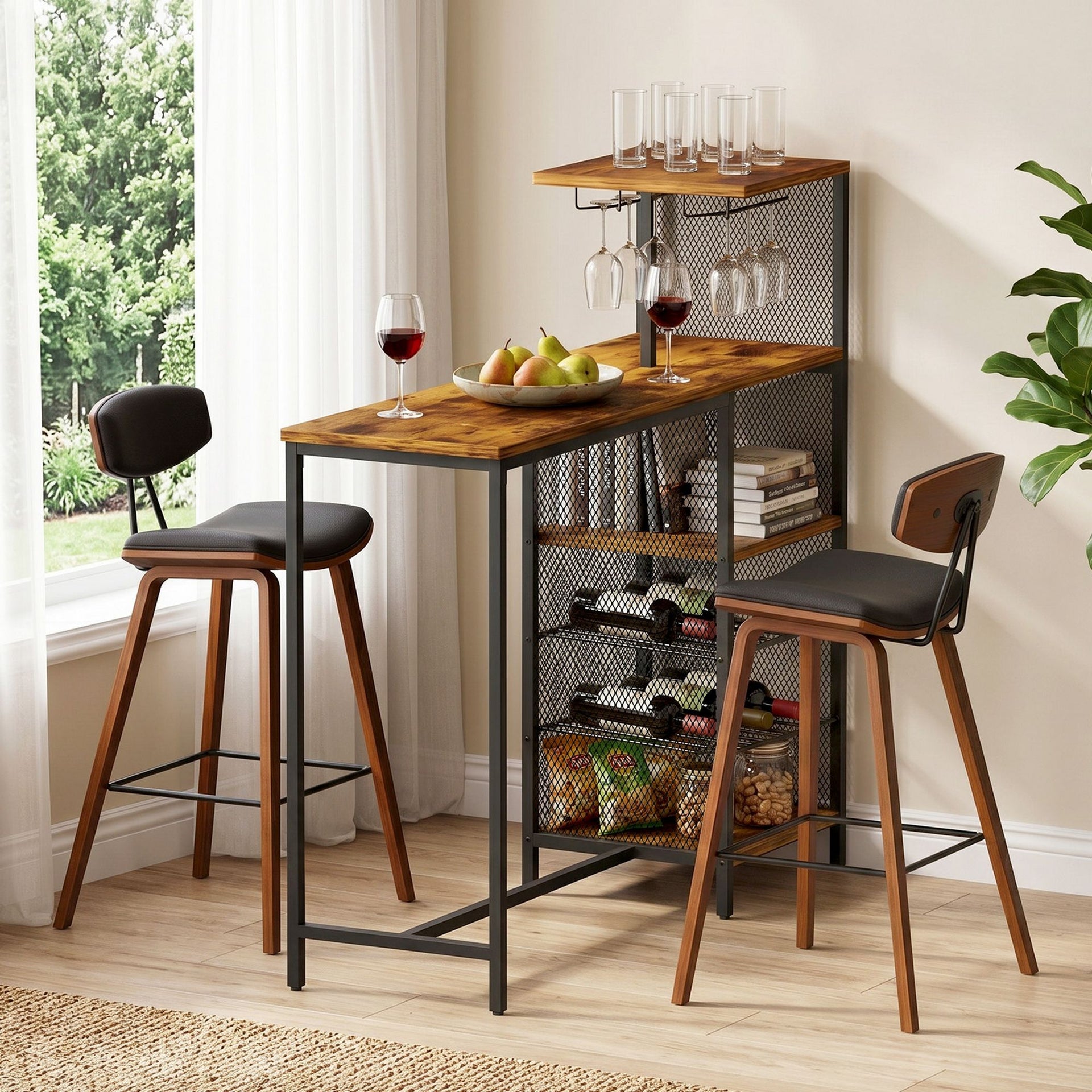 Artiss 3Pcs Bar Table and Stools Set Dining Table Solid Wood Kitchen Chairs Cafe Pub Artiss