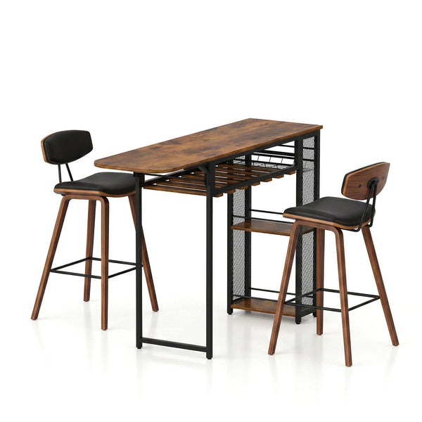 Artiss 3PCS Bar Table and Stools Set Dining Table Solid Wood Kitchen Chairs Cafe Pub Artiss