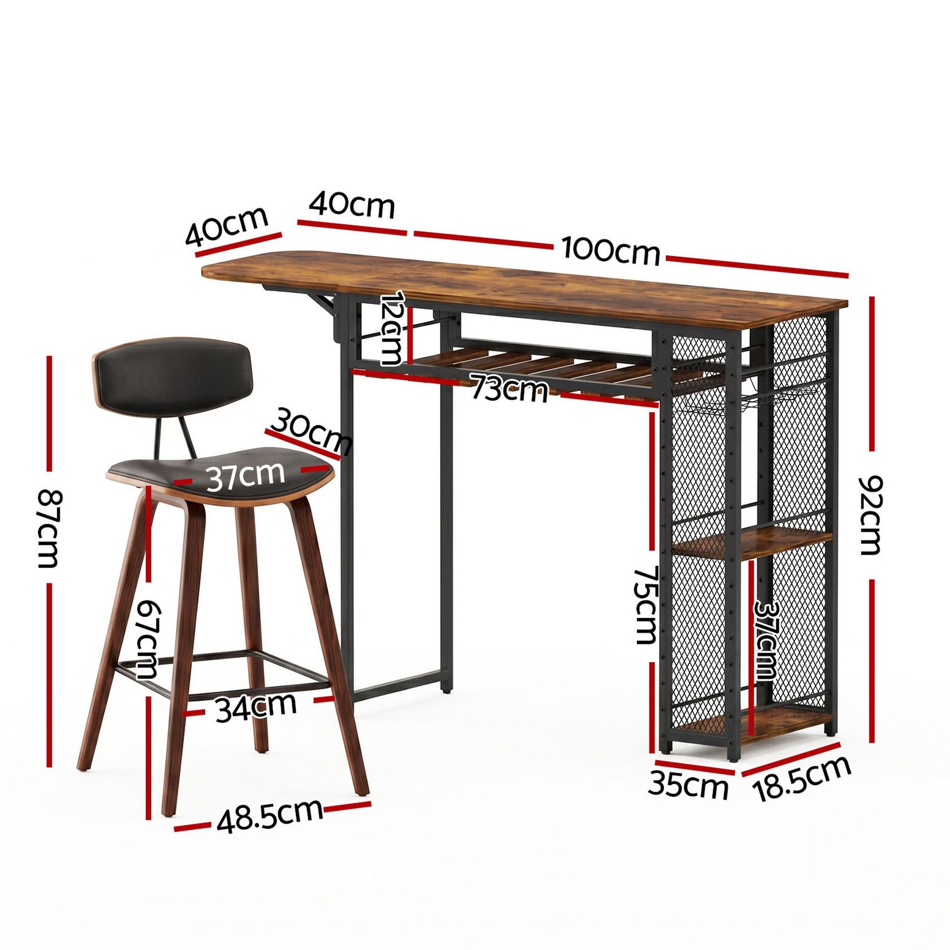 Artiss 3PCS Bar Table and Stools Set Dining Table Solid Wood Kitchen Chairs Cafe Pub Artiss