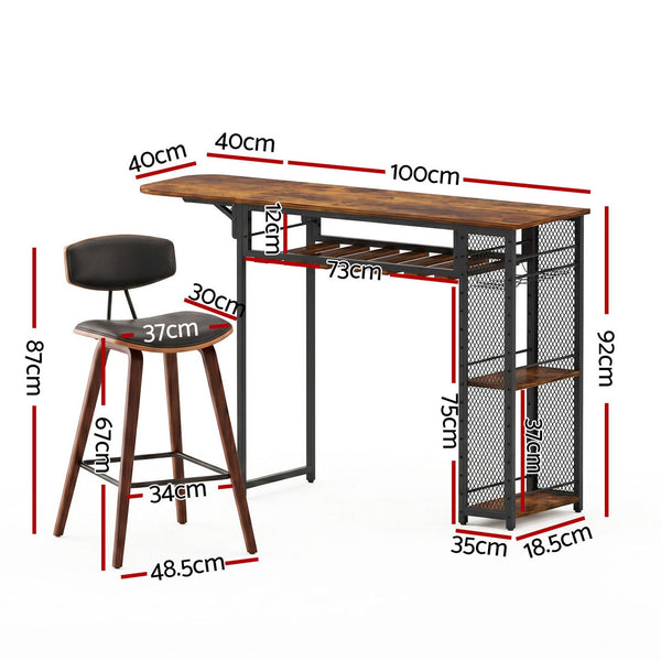 Artiss 3PCS Bar Table and Stools Set Dining Table Solid Wood Kitchen Chairs Cafe Pub Artiss