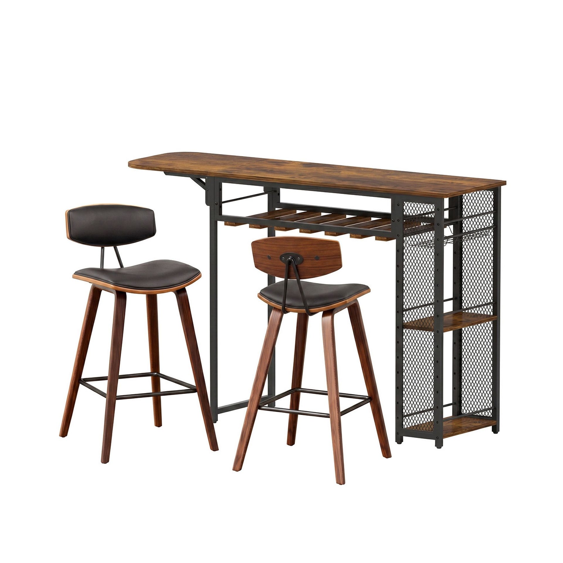 Artiss 3PCS Bar Table and Stools Set Dining Table Solid Wood Kitchen Chairs Cafe Pub Artiss