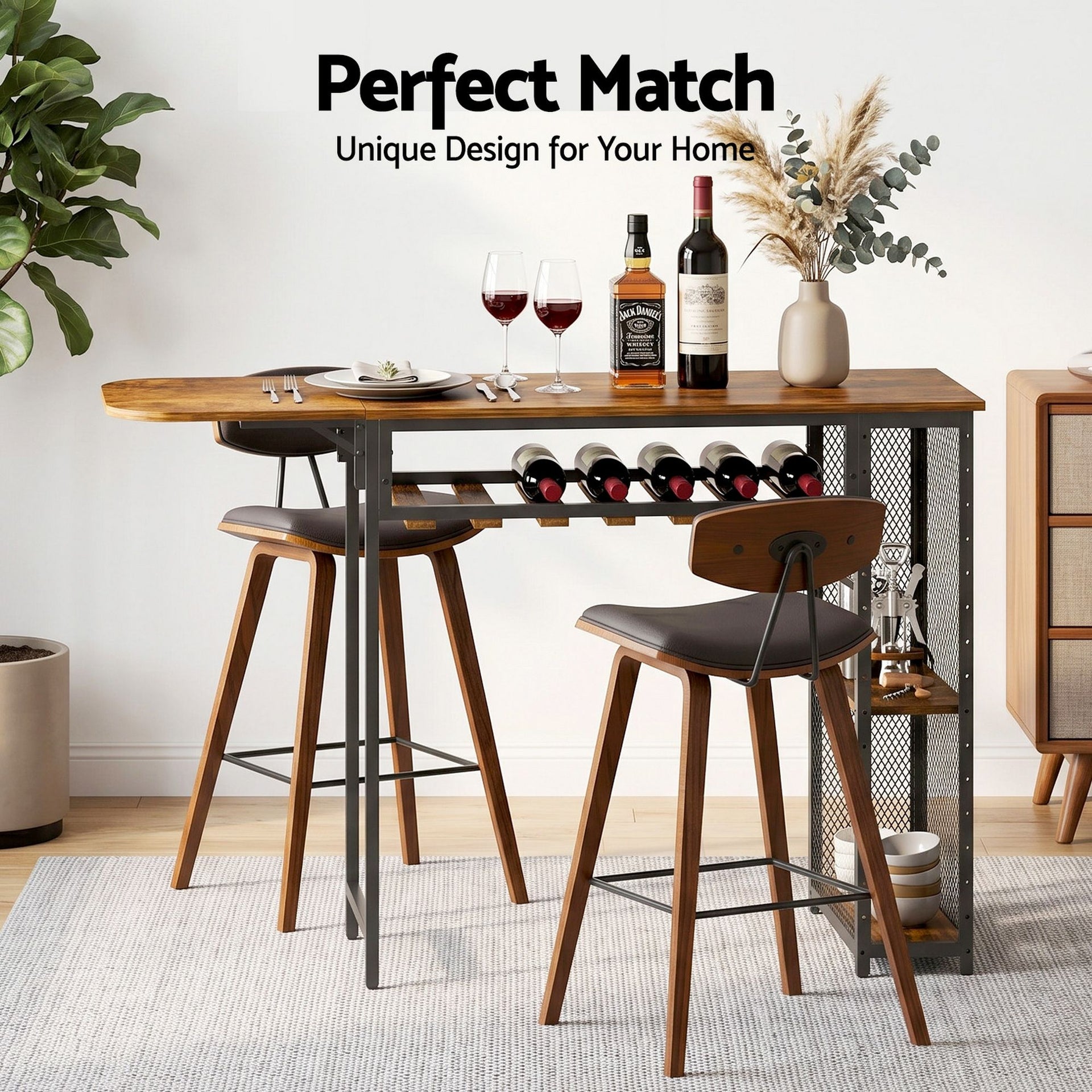 Artiss 3PCS Bar Table and Stools Set Dining Table Solid Wood Kitchen Chairs Cafe Pub Artiss