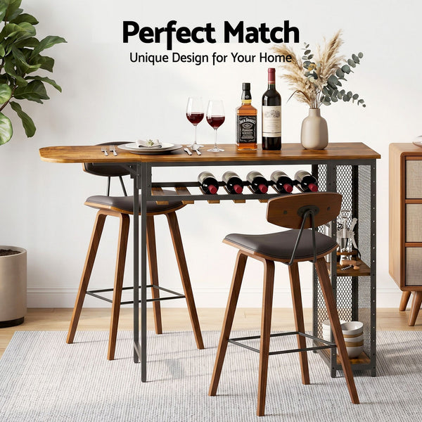 Artiss 3PCS Bar Table and Stools Set Dining Table Solid Wood Kitchen Chairs Cafe Pub Artiss
