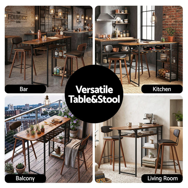 Artiss 3PCS Bar Table and Stools Set Dining Table Solid Wood Kitchen Chairs Cafe Pub Artiss