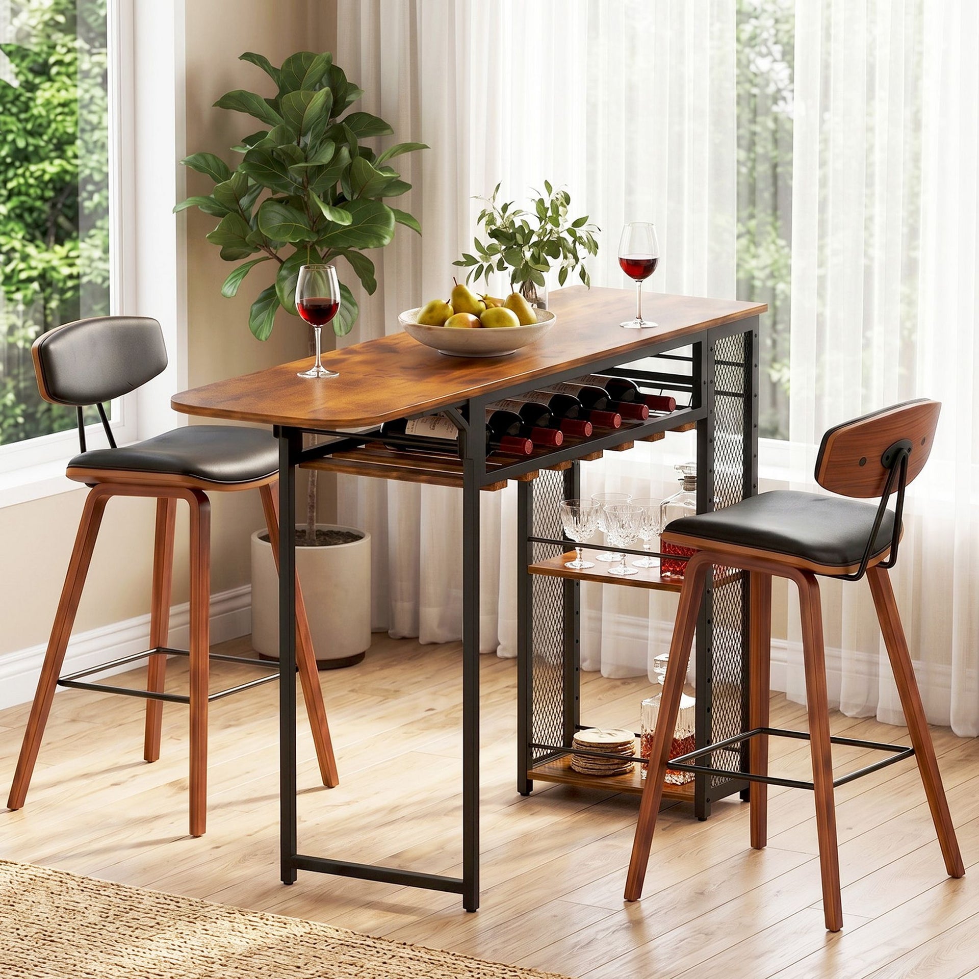 Artiss 3PCS Bar Table and Stools Set Dining Table Solid Wood Kitchen Chairs Cafe Pub Artiss