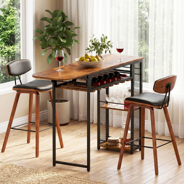 Artiss 3PCS Bar Table and Stools Set Dining Table Solid Wood Kitchen Chairs Cafe Pub Artiss