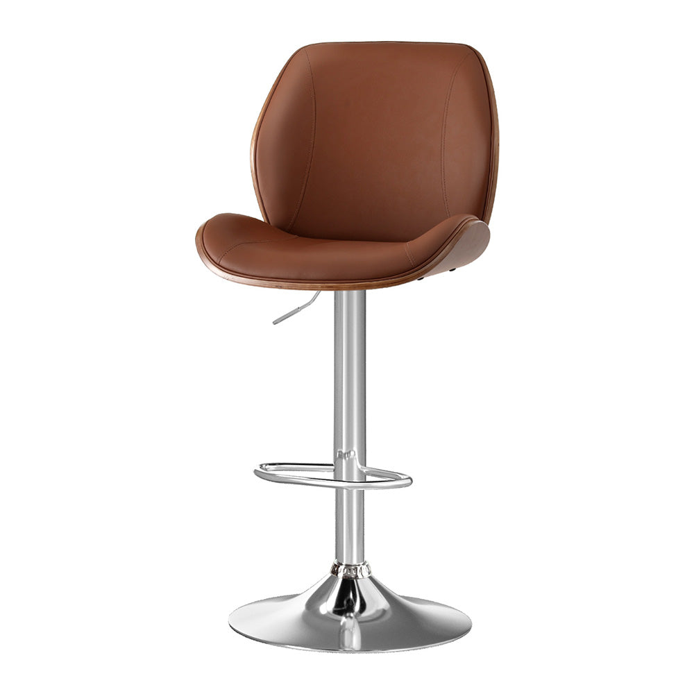 Artiss 1X Bar Stool Bentwood Swivel Adjustable Kitchen Dining Counter Stool Leather Brown Awezingly