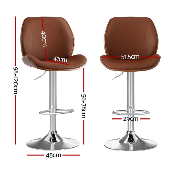 Artiss 1X Bar Stool Bentwood Swivel Adjustable Kitchen Dining Counter Stool Leather Brown Awezingly