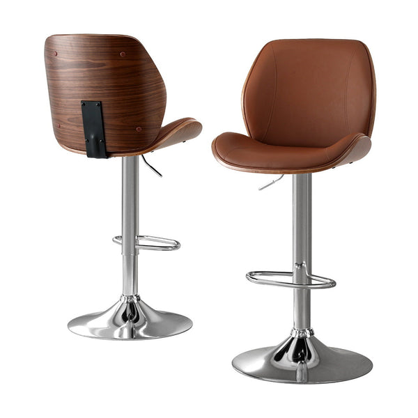 Artiss 2X Bar Stools Bentwood Adjustable Kitchen Counter Chair Leather Brown Awezingly