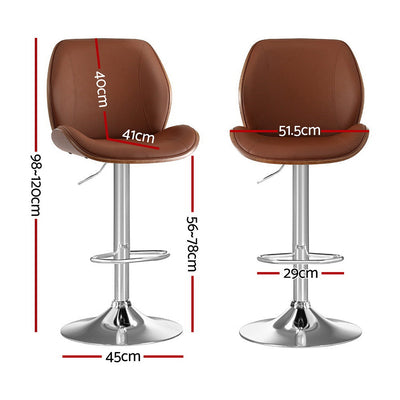 Artiss 2X Bar Stools Bentwood Adjustable Kitchen Counter Chair Leather Brown
