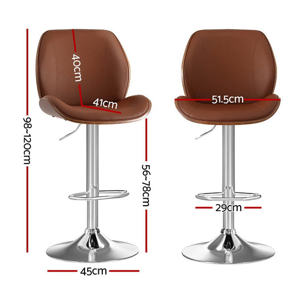 Artiss 2X Bar Stools Bentwood Adjustable Kitchen Counter Chair Leather Brown Awezingly
