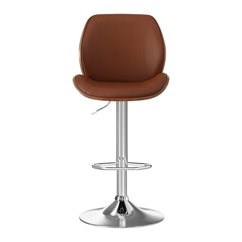 Artiss 2X Bar Stools Bentwood Adjustable Kitchen Counter Chair Leather Brown Awezingly